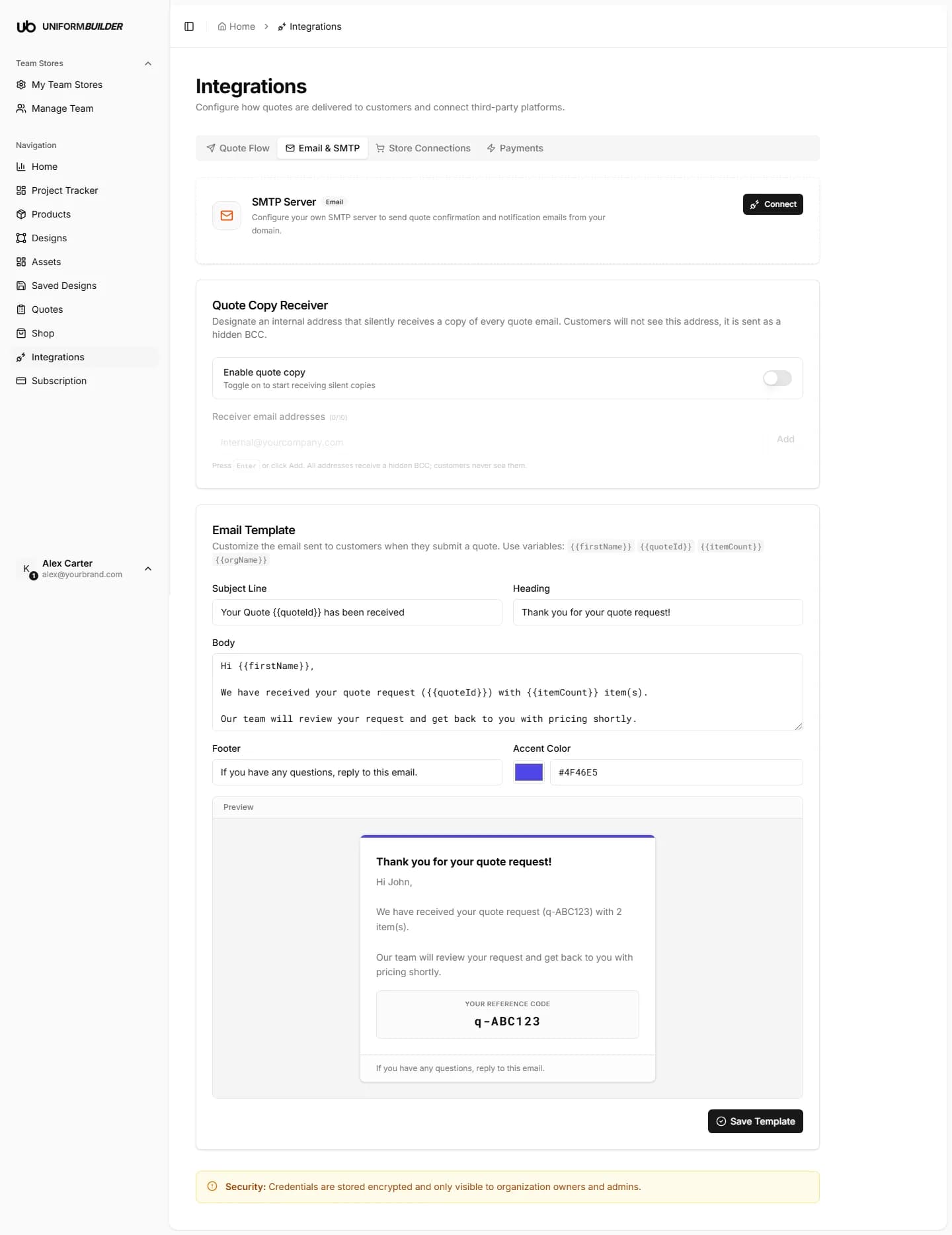 The Email and SMTP tab