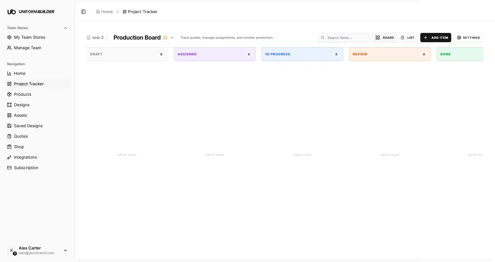 The production board with the Draft, Assigned, In Progress, Review and Done columns