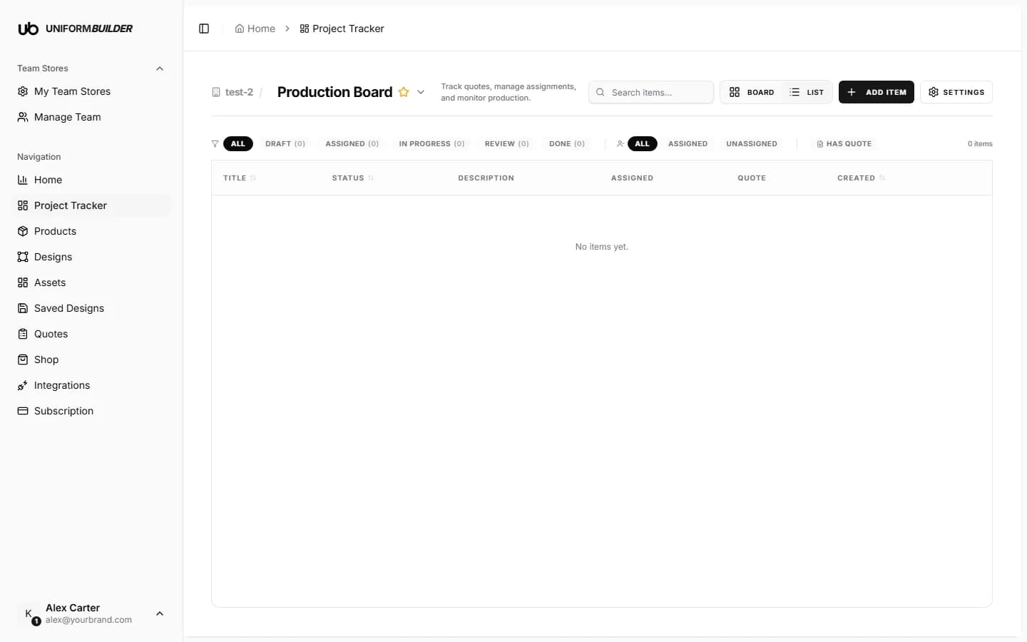 The production board in list view