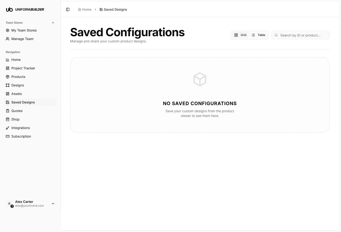 The Saved Configurations page